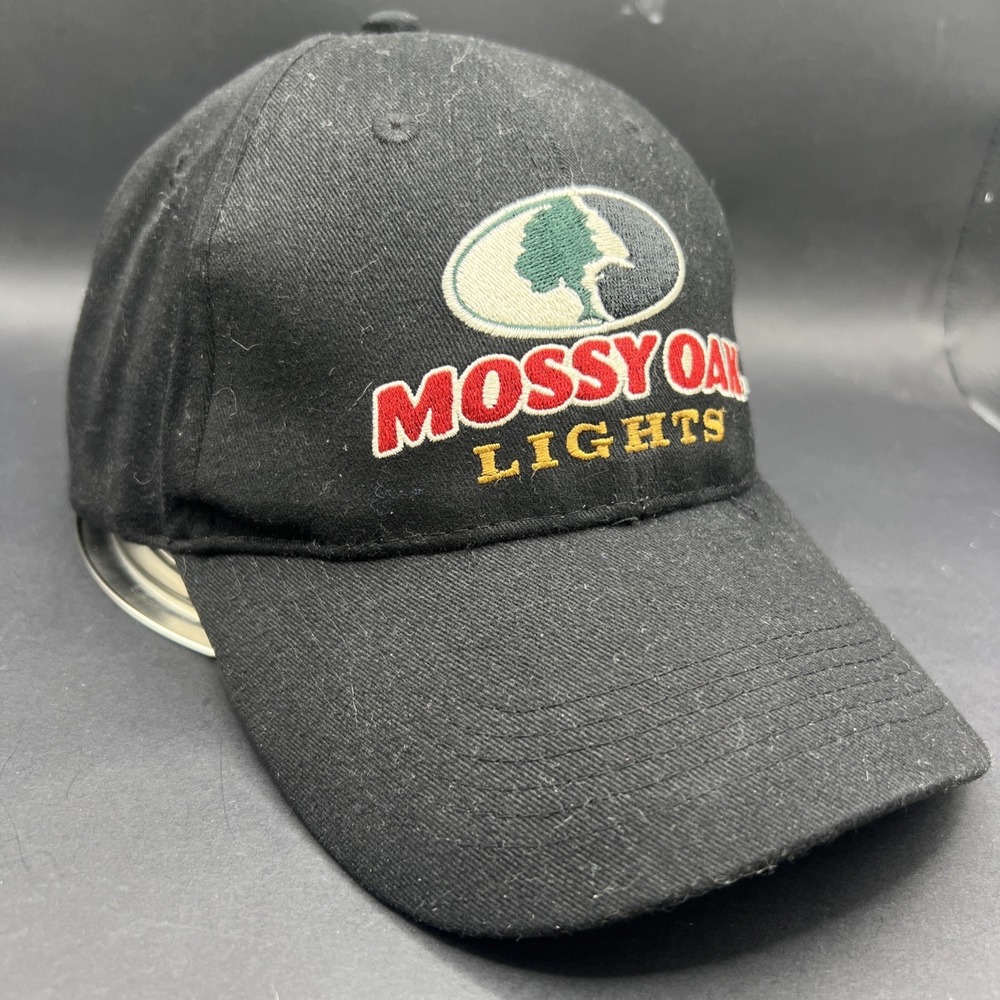 NWOT Vintage Browning Mossy Oak Lights Baseball Cap Hat Black Cotton Strapback